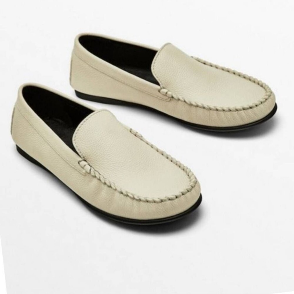 Massimo Dutti Cream Leather Statement Loafers Size 9.5/50